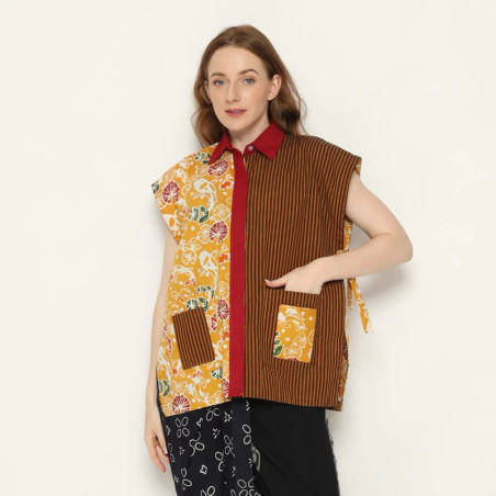 LIMITTES Baju Kemeja Vest Outer Batik Lurik Wanita Tali Samping