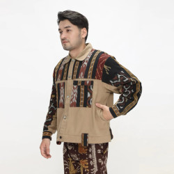 LIMITTES Baju Outer Jaket Tenun Crop Lengan Panjang Etnik Pria
